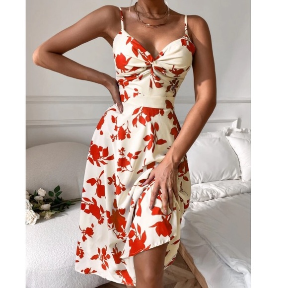 Boho blue white floral print tie back cami maxi dress - Picture 4 of 10